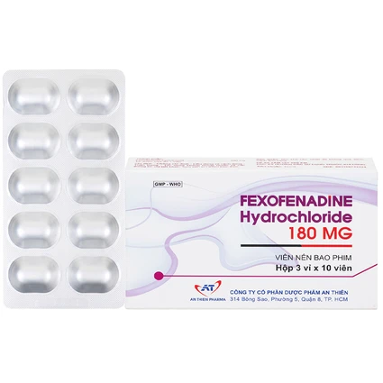 Thuốc Fexofenadine Hydrochloride 180mg An Thiên điều trị viêm mũi dị ứng theo mùa (3 vỉ x 10 viên)