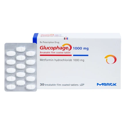 Thuốc Glucophage 1000mg Merck điều trị đái tháo đường típ 2 (2 vỉ x 15 viên)