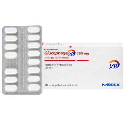 Thuốc Glucophage XR 750mg Merck điều trị tiểu đường típ 2 (2 vỉ x 15 viên)