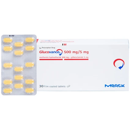 Thuốc Glucovance 500mg/5mg Merck điều trị bệnh đái tháo đường típ 2 (2 vỉ x 15 viên)