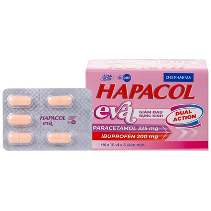 Thuốc Hapacol Eva giảm đau bụng kinh Dhg Pharma (10 vỉ x 5 viên)