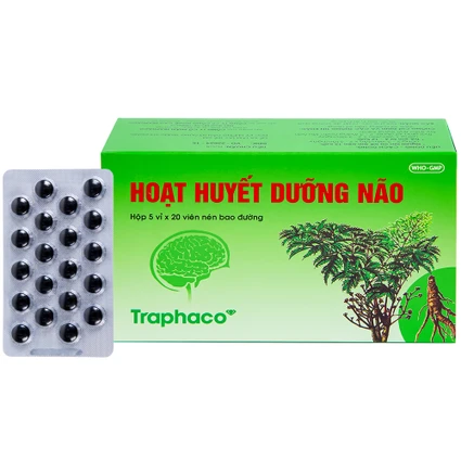 Thuốc Hoạt Huyết Dưỡng Não bao đường Traphaco điều trị suy giảm trí nhớ, căng thẳng thần kinh (5 vỉ x 20 viên)