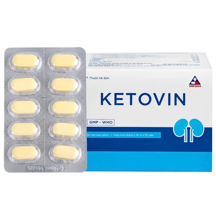 Thuốc Ketovin Vinphaco phòng ngừa và điều trị rối loạn chuyển hóa protein trong suy thận mạn (10 vỉ x 10 viên)