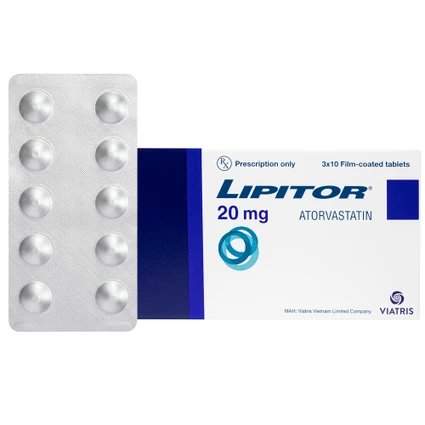 Thuốc Lipitor 20mg Viatris điều trị tăng cholesterol toàn phần (3 vỉ x 10 viên) 