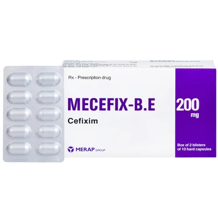 Thuốc Mecefix-B.E 200mg Merap điều trị nhiễm khuẩn đường tiết niệu, viêm tai giữa (2 vỉ x 10 viên)