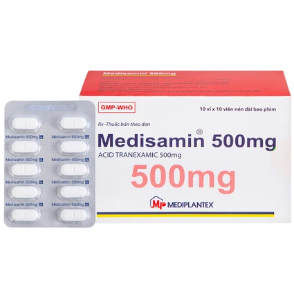 Thuốc Medisamin 500mg Mediplantex điều trị chảy máu ở bệnh ưa chảy máu, rong kinh (10 vỉ x 10 viên) 
