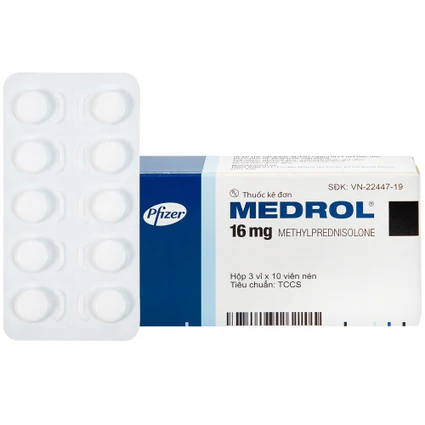 Thuốc Medrol 16mg Pfizer kháng viêm, điều trị rối loạn nội tiết, viêm tuyến giáp (3 vỉ x 10 viên)
