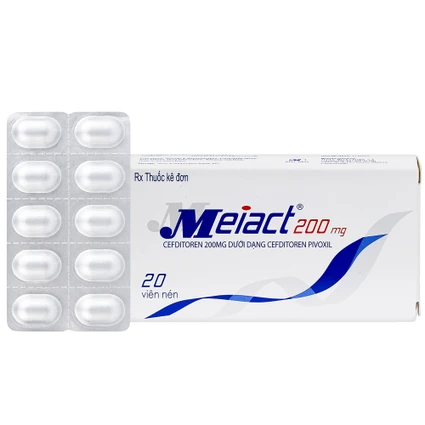 Thuốc Meiact 200mg điều trị viêm amidan, viêm họng cấp tính, viêm xoang xương hàm (2 vỉ x 10 viên)
