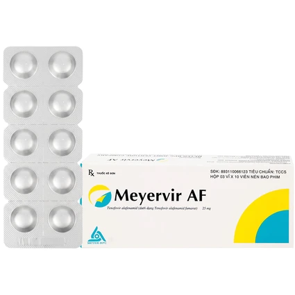 Thuốc Meyervir AF 25mg Meyer-BPC điều trị viêm gan siêu vi B mạn tính (3 vỉ x 10 viên)