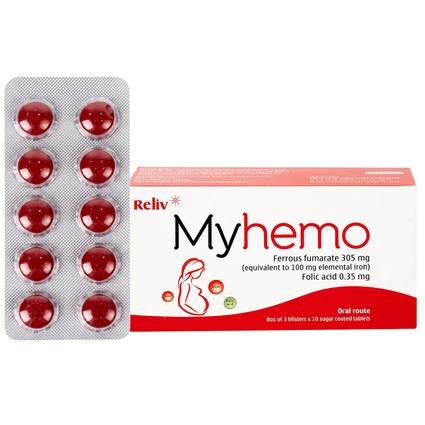 Thuốc Myhemo 305mg Reliv dự phòng thiếu sắt và folic acid (3 vỉ x 10 viên)