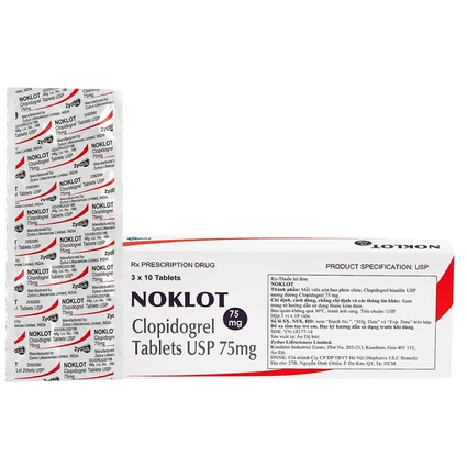 Thuốc Noklot 75mg Zydus phòng ngừa biến cố xơ vữa động mạch (3 vỉ x 10 viên)