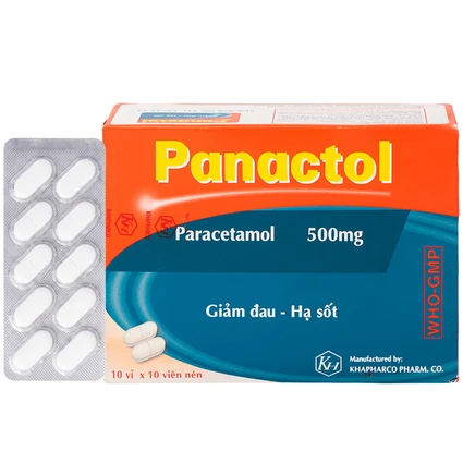 Viên nén Panactol 500mg Khapharco giảm đau, hạ sốt, điều trị đau đầu, đau răng (10 vỉ x 10 viên)