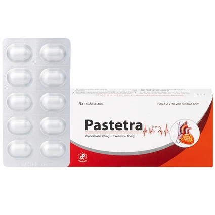 Thuốc Pastetra Pharbaco 20/10mg phòng ngừa các bệnh tim mạch, tăng cholesterol máu (3 vỉ x 10 viên)