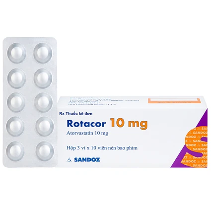 Thuốc Rotacor 10mg Sandoz điều trị tăng cholesterol toàn phần (3 vỉ x 10 viên)