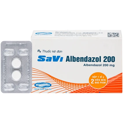 Thuốc SaVi Albendazol 200 điều trị nhiễm ấu trùng sán lợn có tổn thương não (1 vỉ x 2 viên)