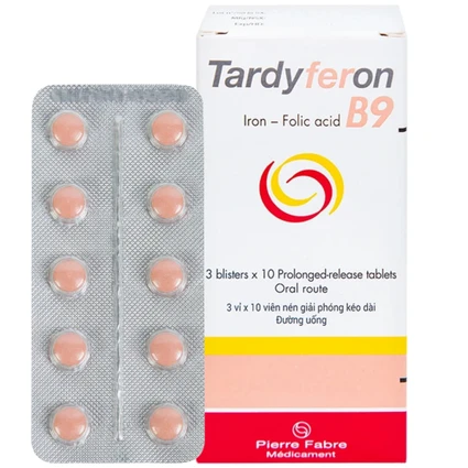 Thuốc Tardyferon B9 Pierre Fabre dự phòng thiếu sắt, acid folic cho phụ nữ có thai (3 vỉ x 10 viên)