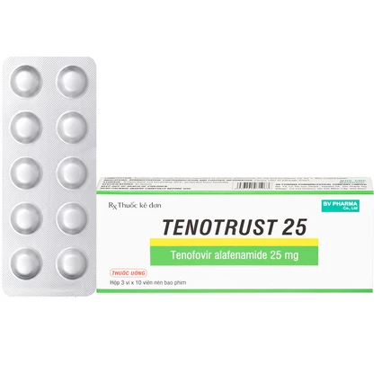 Thuốc Tenotrust 25 BV Pharma điều trị viêm gan B mãn tính ở người lớn và trẻ em (3 vỉ x 10 viên)