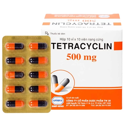 Thuốc  Tetracyclin 500mg Uphace điều trị nhiễm khuẩn đường hô hấp (10 vỉ x 10 viên)