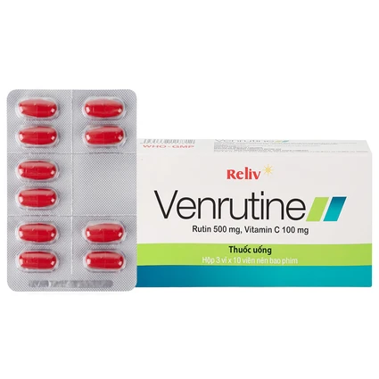 Thuốc Venrutine Reliv điều trị bệnh trĩ, các chứng xuất huyết dưới da, vết bầm máu (3 vỉ x 10 viên)