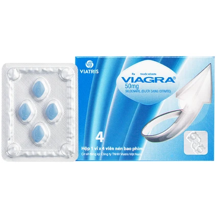 Thuốc Viagra 50mg Viatris điều trị rối loạn cương dương (1 vỉ x 4 viên)