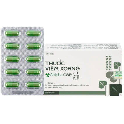 Thuốc viêm xoang Abipha Cap điều trị viêm xoang, nghẹt mũi, sổ mũi, viêm mũi dị ứng (3 vỉ x 10 viên)