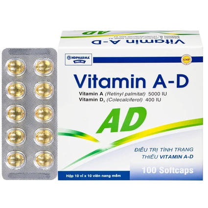 Thuốc Vitamin A-D Hdpharma dùng dự phòng và điều trị các triệu chứng do thiếu vitamin A - D (10 vỉ x 10 viên)