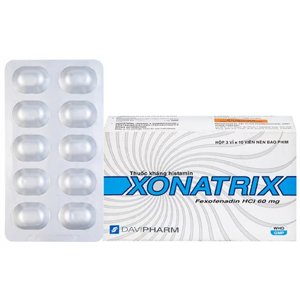 Thuốc Xonatrix 60mg DaviPharm điều trị triệu chứng viêm mũi dị ứng theo mùa (3 vỉ x 10 viên)