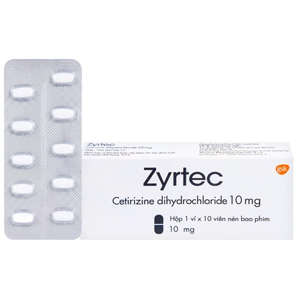 Thuốc Zyrtec GSK giảm viêm mũi dị ứng, mày đay tự phát, mạn tính (1 vỉ x 10 viên)