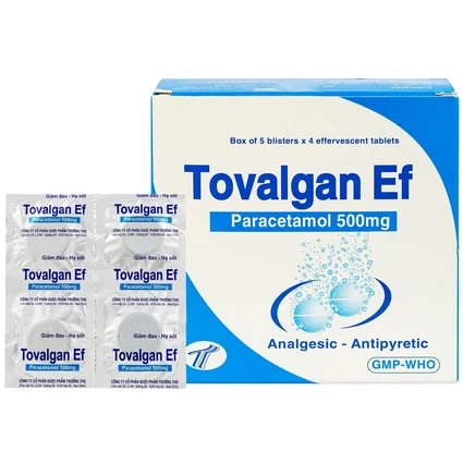 Viên sủi Tovalgan Ef Trường Thọ Pharma giảm đau, hạ sốt (5 vỉ x 4 viên)