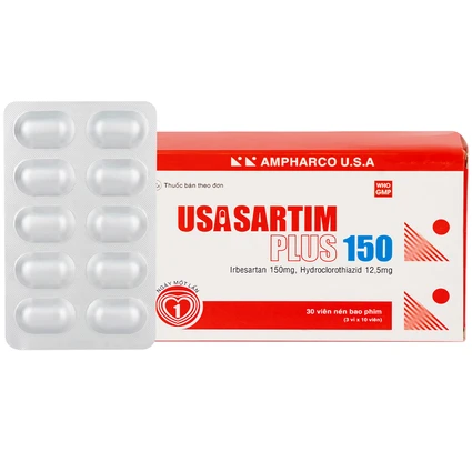 Thuốc Usasartim Plus 150 Ampharco điều trị tăng huyết áp (3 vỉ x 10 viên)