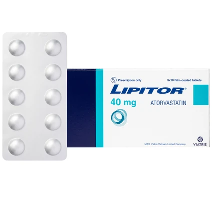 Viên nén Lipitor 40mg Viatris điều trị tăng cholesterol toàn phần (3 vỉ x 10 viên)