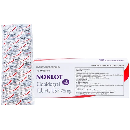 Viên nén Noklot 75mg Cadila phòng ngừa tai biến xơ vữa động mạch (3 vỉ x 10 viên)