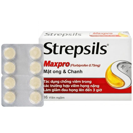 Viên ngậm Strepsils Maxpro mật ong & chanh chống viêm, làm giảm đau họng (2 vỉ x 8 viên)