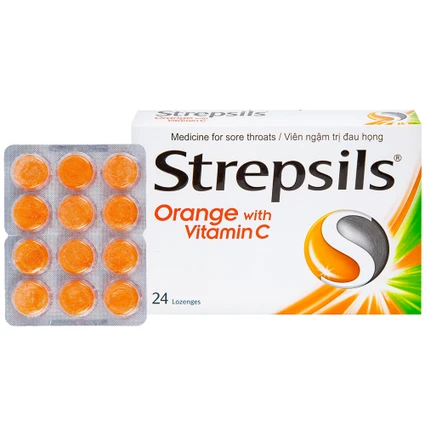 Viên ngậm Strepsils Orange with Vitamin C Reckitt Benckiser điều trị đau họng (2 vỉ x 12 viên)