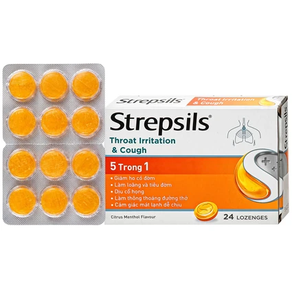 Viên ngậm Strepsils Throat Irritation & Cough Reckitt Benckiser giúp làm sạch đường thở và kiểm soát ho (2 vỉ x 12 viên)