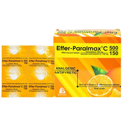 Viên sủi Effer-Paralmax C 500/150 Boston giảm đau, hạ sốt (5 vỉ x 4 viên)