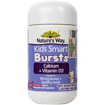 Viên nhai bổ sung canxi và vitamin D3 giúp xương và răng chắc khỏe Nature's Way Kids Smart Bursts Calcium + Vitamin D3 (50 viên)