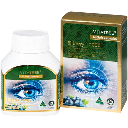Viên uống hỗ trợ duy trì sức khoẻ của mắt và tăng cường thị lực Vitatree Bilberry 10000 (Hộp 60 viên)