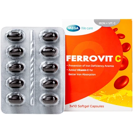 Viên uống hỗ trợ giảm nguy cơ thiếu máu do thiếu sắt Ferrovit C Mega (3 vỉ x 10 viên)