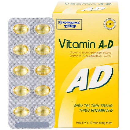 Thuốc Vitamin A-D HDpharma điều trị tình trạng thiếu Vitamin A và D (5 vỉ x 10 viên)