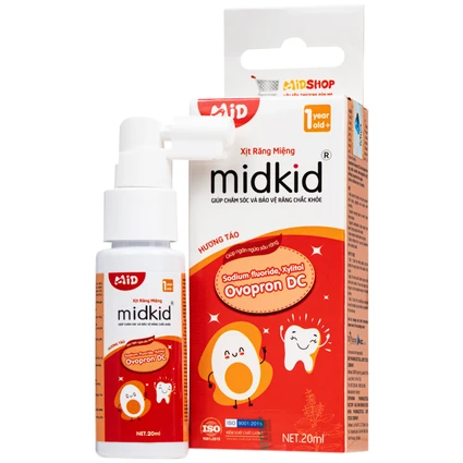 Xịt răng miệng Midkid hương Táo cho trẻ từ 1 tuổi Làm sạch răng miệng, ngừa hôi miệng và sâu răng cho bé (20ml)