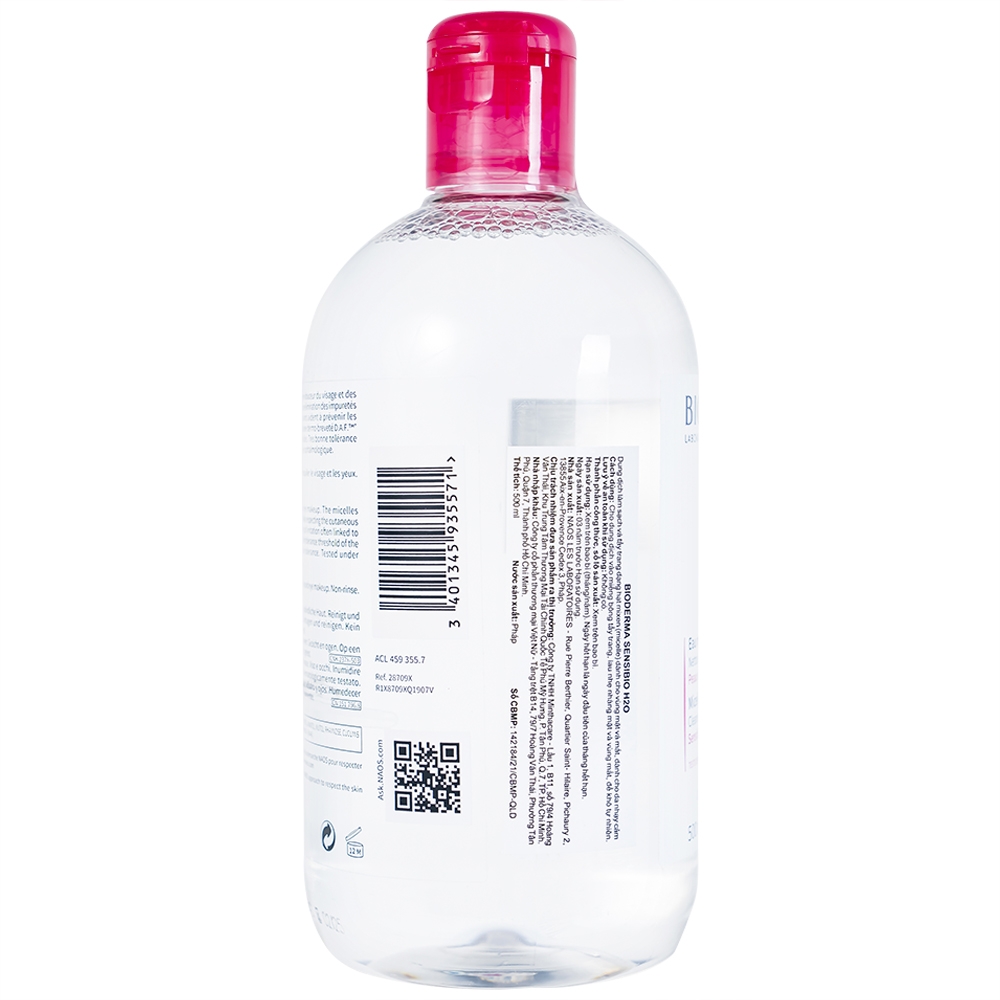Hình ảnh Dung dịch Bioderma Sensibio H2O dạng hạt mixen (micelle) dùng tẩy trang dành cho mặt, mắt, da nhạy cảm (500ml)