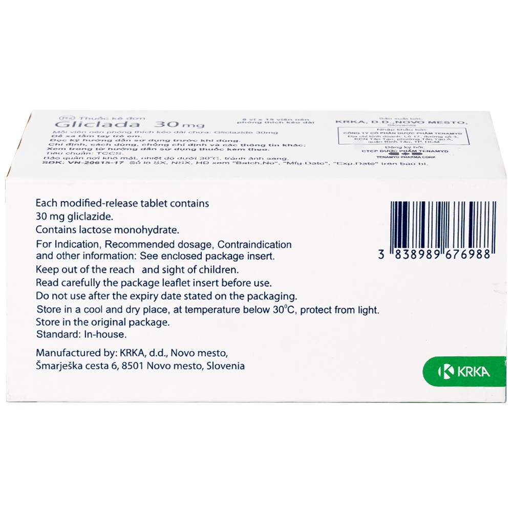 Hình ảnh Thuốc Gliclada 30mg KRKA điều trị bệnh tiểu đường (8 vỉ x 15 viên)