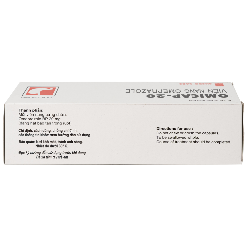 Hình ảnh Thuốc Omicap-20 Micro điều trị loét tá tràng và dạ dày, hội chứng Zollinger – Ellison, trào ngược thực quản (10 vỉ x 10 viên)