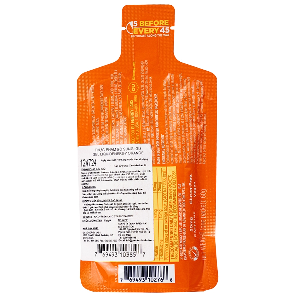 Hình ảnh Thực phẩm bổ sung GU Gel Liquid Energy Orange 60g bổ sung năng lượng trong các hoạt động thể thao