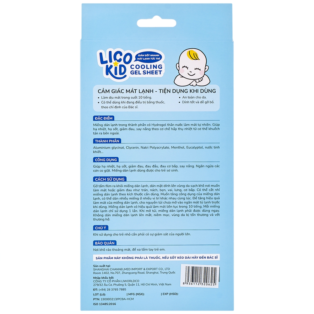 Hình ảnh Miếng dán hạ sốt Licokid hương bạc hà hỗ trợ hạ nhiệt, hạ sốt, giảm đau (3 gói x 2 miếng)