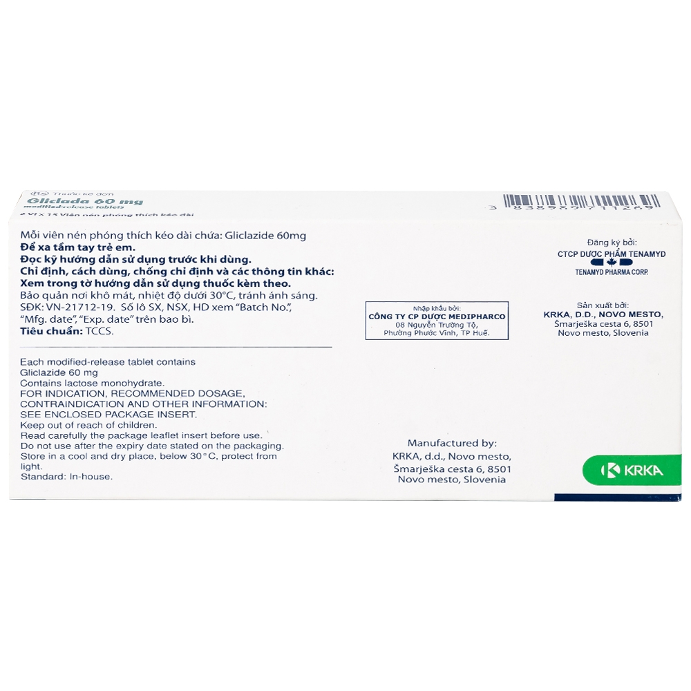 Hình ảnh Thuốc Gliclada 60mg KRKA điều trị bệnh tiểu đường (2 vỉ x 15 viên)