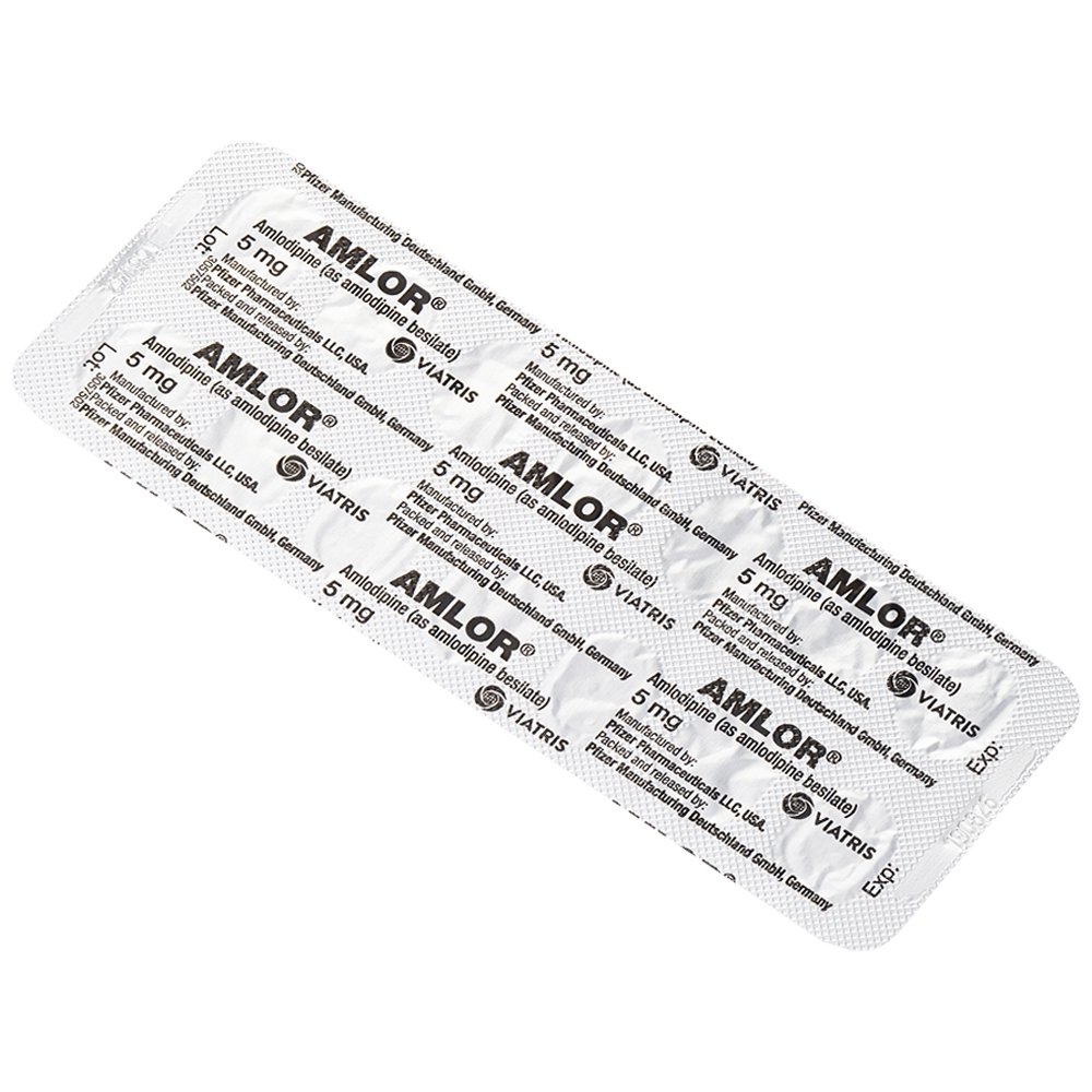 Hình ảnh Thuốc Amlor 5mg Tablets Viatris điều trị tăng huyết áp, đau thắt ngực (3 vỉ x 10 viên)