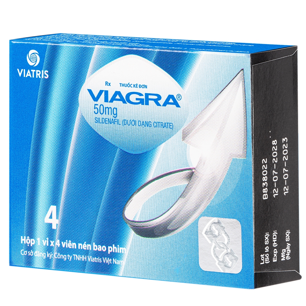 Hình ảnh Thuốc Viagra 50mg Viatris điều trị rối loạn cương dương (1 vỉ x 4 viên)