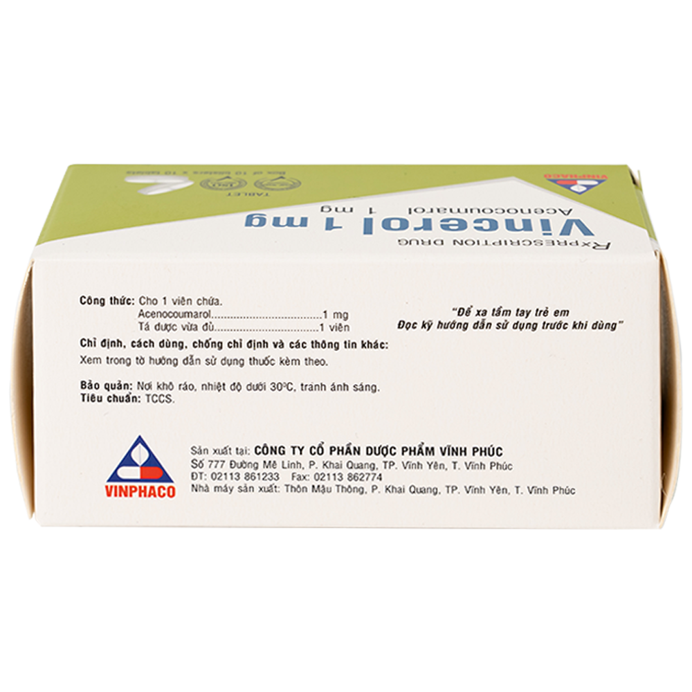 Hình ảnh Thuốc Vincerol 1mg Vinphaco dùng trong bệnh tim gây tắc mạch, nhồi máu cơ tim (10 vỉ x 10 viên)